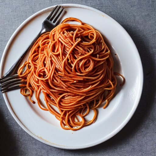 2 plates of spaghetti with forks, one - line drawing 