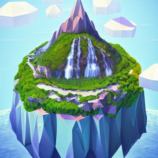 low poly art of a floating island on top of which is new york surrounded by waterfalls, in the sky, isometric art, 3d render, ray tracing, high detail, artstation, concept art, behance, smooth, sharp focus, ethereal lighting, unreal engine 5