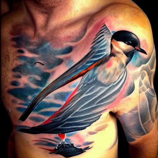 ink tatoo, a swallow with a black beard wearing an athletic bilbao shirt, 4 k, masterpiece 