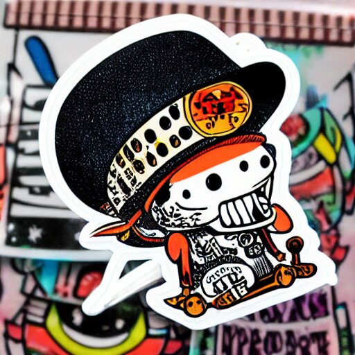 die cut sticker, tony chopper wearing a strawhat, splatter paint 