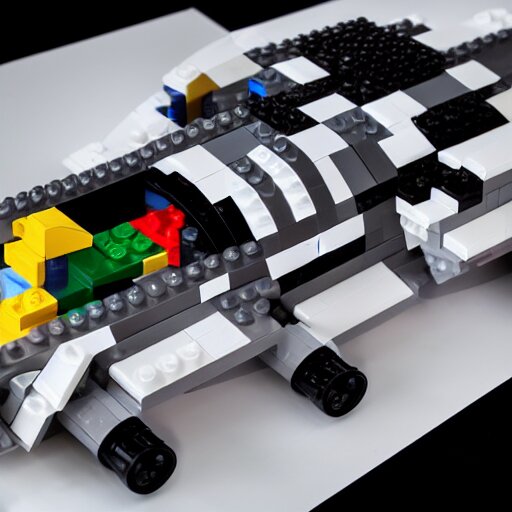 a spaceship made out of legos, studio lighting, 8 k, hd, white background 