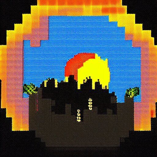 sunset in space, pixelart style 