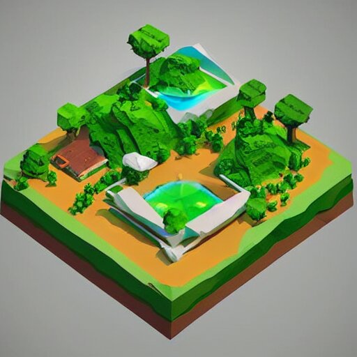 a floating island isometric art, low poly art, game art, artstation, 3D render, cgsociety, octane render