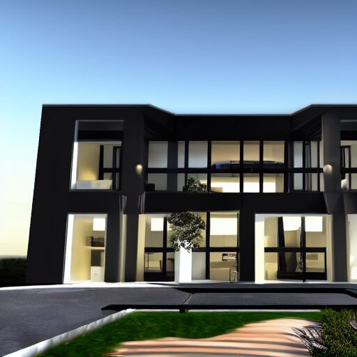 a black modern mansion on an island by itself, award winning, 8k, ultra realistic,