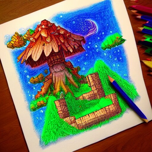  Colored pencil art on paper, Terraria Logo, highly detailed, artstation, MasterPiece, Award-Winning, Caran d'Ache Luminance