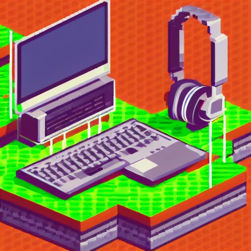 a bald hipster with headphones and a laptop, isometric pixelart, sprite, pixelart!! 