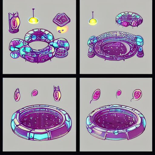 concept art 2 d game asset of furniture with an organic isometric design based on bioluminescent alien - like plants inspired by the avatar's bioluminescent alien nature. around the furniture, we can see plants that glow in the dark. all in isometric perspective and semi - realistic style item is in a black background colorful neons masterpiece 