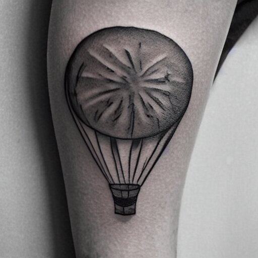 a tattoo of balloons, tattoo art, black and white tattoo,