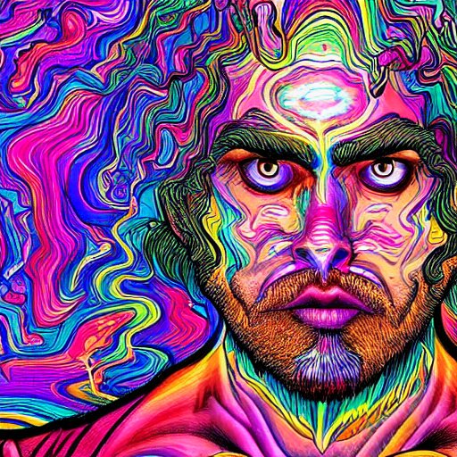 a psychedelic godlike humanoid, hyper detailed, in the style of rutkowski and junji ito and bob ross and lisa frank, selfie 