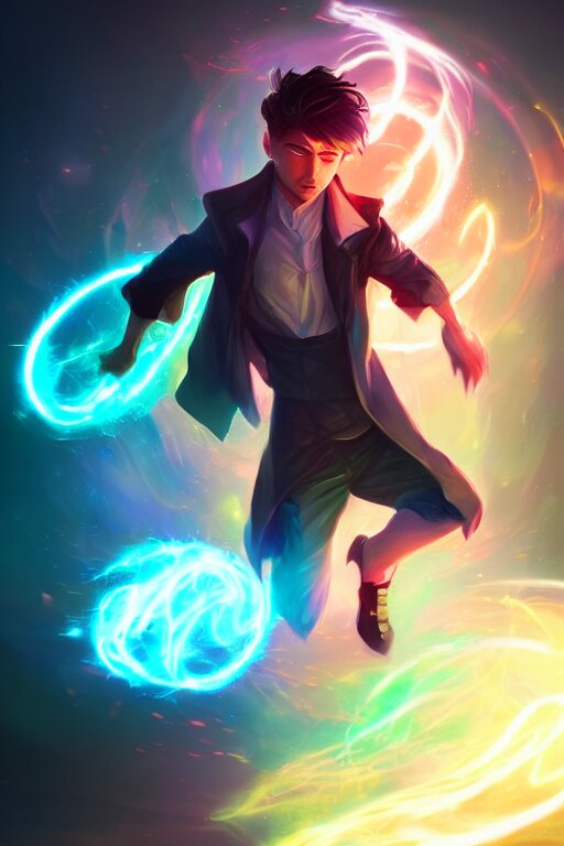 a human elemental sorcerer, blurred environment background, colorful magic effects, white skin, portrait, male, sharp focus, digital art, concept art, dynamic lighting, by emylie boivin and rossdraws 