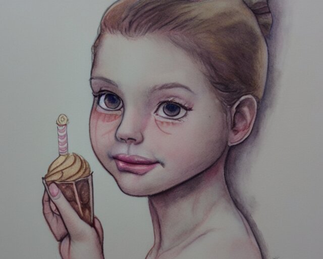 a girl with the ice cream watercolor colored pencil painting trending on artstation 