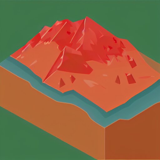 isometric view of a mountain with red gems as resources, svg