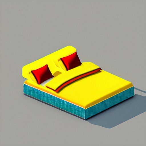 a simple cute 3 d object of the bed, isometric game, isometric art, centralised, mohamed chahin, blender cycles render, solid colours material, no background and shadows 