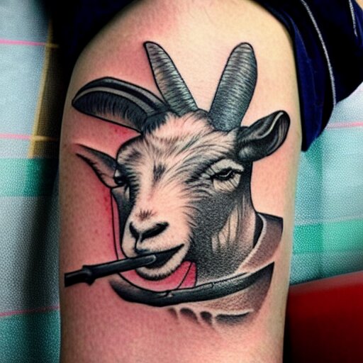 a tattoo of a goat with a stick of dynamite in its mouth