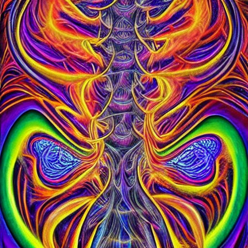 the incredible hulk becomes a fractal, painted by alex grey. psychedelic visionary art 