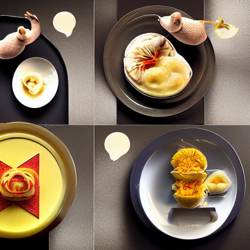 a meal of rather weird and slightly disgusting, but also futuristic designer food, food photography