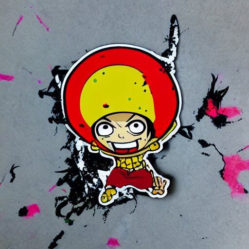 die cut sticker, luffy is joyboy, splatter paint on paper 