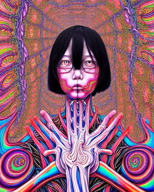 human spirit breaking away, conjuring psychedelic background, part by shintaro kago, part by alex gray, ross tran, james jean, ultra realistic, highly detailed, 8 k, trending on artstation, symmetry 