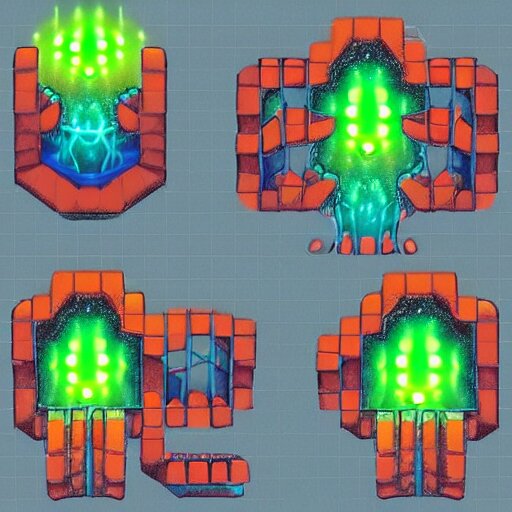 concept art 2 d game asset of various stair blocks with organic isometric design, bioluminescent alien - like plants inspired by the avatar's bioluminescent alien nature. around the stairs, we can see plants glowing in the dark. isometric perspective, item is in a black background colorful neons cyan, orange red, painterly cartoonish octane render masterpiece 