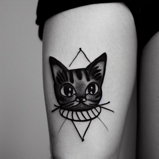 stick and poke tattoo of a cat, black and white tattoo, linework 