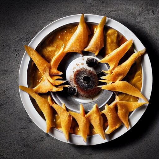 a meal of strange and disgusting, but also futuristic designer food, food photography