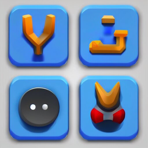 cubby 3 d icons for mobile game, stylized, blue scheme, 