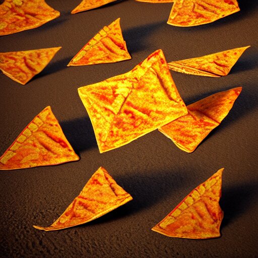 doritos chips with face and hands running at beach, high quality render, trending on art station 