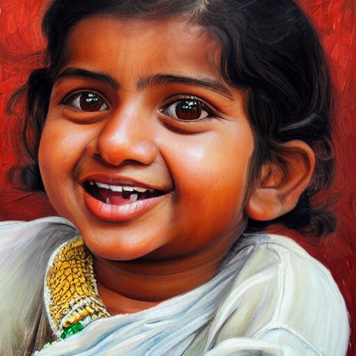 high quality high detail painting by lucian freud, hd, smiling cute indian girl portrait, photorealistic lighting 