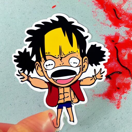 die cut sticker, luffy is joyboy, splatter paint on paper 