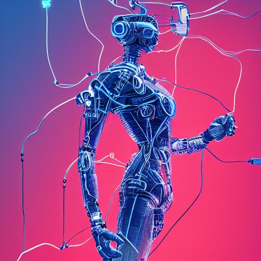 a beautiful body of a bot fighter pilot woman mostly made of wires and electronic lightning electrical fire smoke, an ultrafine detailed illustration by james jean, final fantasy, intricate linework, bright colors, behance contest winner, vanitas, angular, altermodern, unreal engine 5 highly rendered, global illumination, radiant light, detailed and intricate environment 