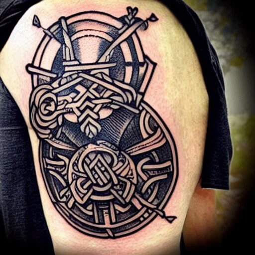 simple tattoo of a viking holding a shield by sailor jerry 