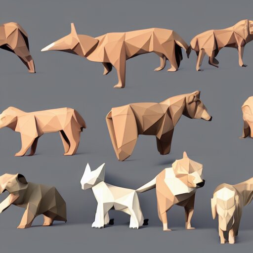 low poly 3 d render of cute animals 