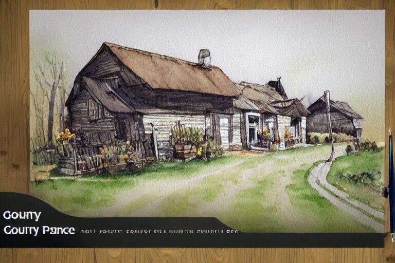 country road store goose watercolor pen trending on artstation 