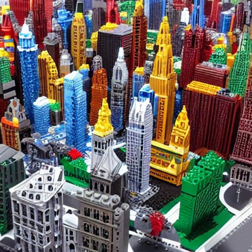 large city lego set built entirely out of legos, very intricate and detailed, photorealistic 