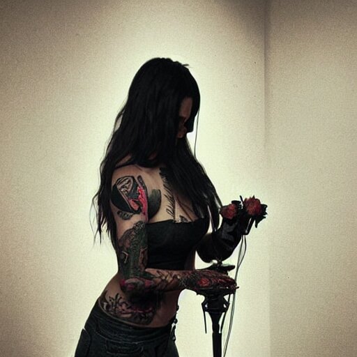 female tattoo artist in gothic tattoo studio, greg rutkowski 