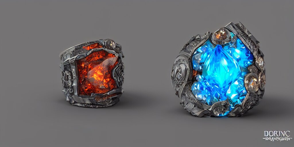 magic crystal ring, fire, stone, crystal, engravings, diamonds, colorful, art by gerald brom, greg rutkowski, photo realism, unreal engine, c 4 d 