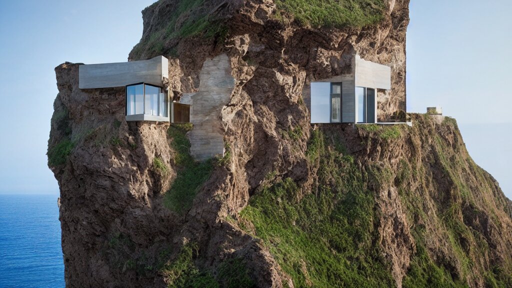 house built on the side of a cliff, award winning photo