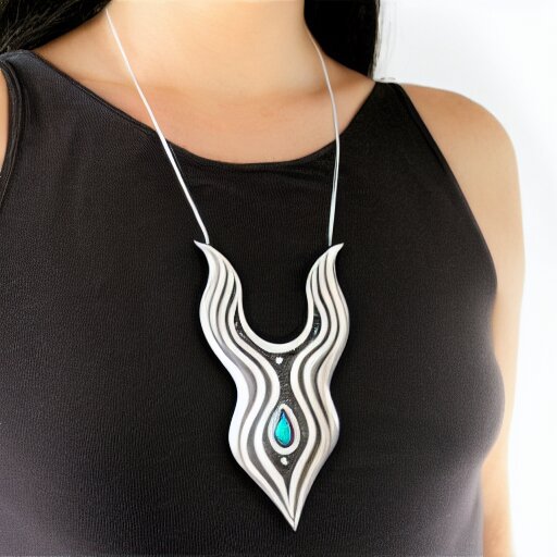 amulet of wave inlaid in silver, on a young beautiful woman neck, realistic, clean, 