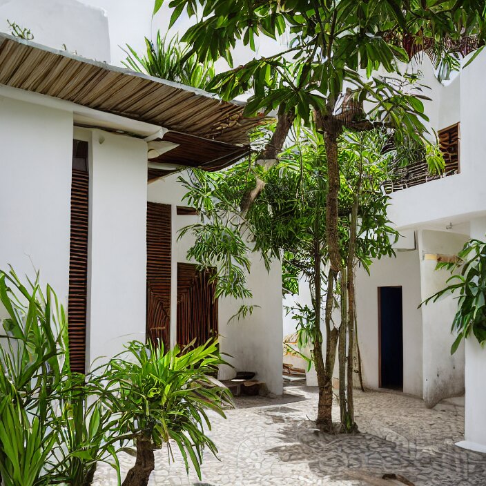 idyllic town house on a quiet street in lagos, tropical architecture with sun shading and pergolas, modernist african building, contemporary architecture, architectural photography, canon eos r 3, telephoto lens, sigma 5 0 0 mm f / 5, iso 2 0 0, 1 / 1 6 0 s, 8 k, raw, unedited, in - frame 