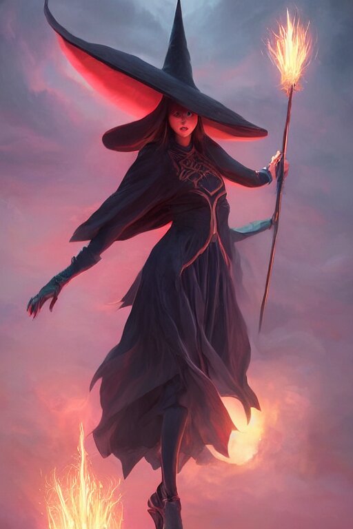 a beautiful dark magician girl with a large witches hat that covers her face by Greg Rutkowski, Sung Choi, Mitchell Mohrhauser, Maciej Kuciara, Johnson Ting, Maxim Verehin, Peter Konig, final fantasy , mythical, 8k photorealistic, cinematic lighting, HD, high details, atmospheric,