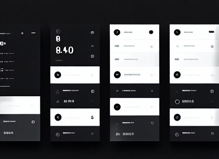 a futuristic interface ui hud, 8 k, horizontal, sleek black and white 
