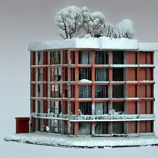 a snow globe diorama with a soviet apartment building in it, brutalism, physically based rendering, 1 9 9 0's 