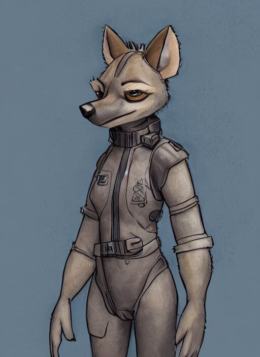 digital detailed full body of anthromorphic female hyena, in style of zootopia, zootopia, zootopia, fursona, furry, furaffinity, 4 k, deviantart, furry art, fursona art, wearing astronaut outfit, in style of zootopia, hyena fursona, cyberpunk, female, detailed feminine face, 