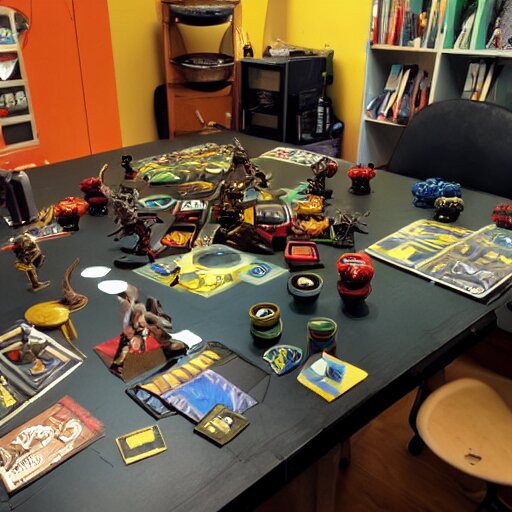 untidy flat of game designer who plays blood bowl 