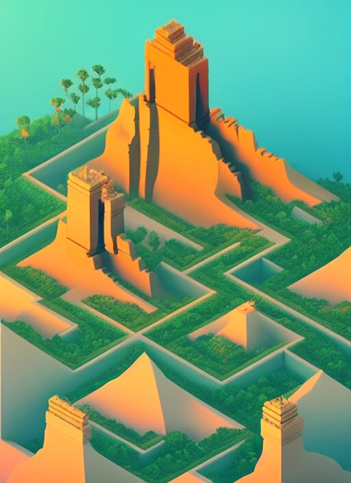 a low poly isometric render of bali in the style of monument valley, intricate, elegant, smooth shading, soft lighting, illustration, simple, solid shapes, by magali villeneuve, jeremy lipkin and michael garmash, rob rey and kentaro miura style, octane render 