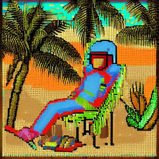 astronaut relaxing on a tropical island, pixel art, highly detailed, intricate 