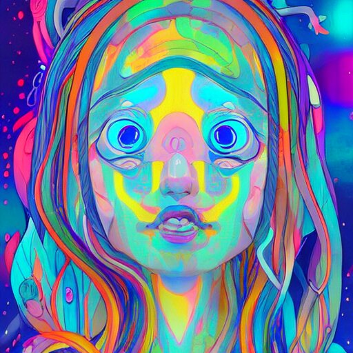 a psychedelic portait of a girl by takashi murakami,, beeple and james jean, aya takano color style, 4 k, super detailed, night sky, digital art, digital painting, celestial, majestic, colorful 