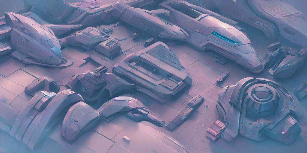 Hard Surface Shape Form Exploration, Detailed, artstation, 8k, sci-fi, pastel colors, props, panel, concept, spaceship, futuristic, greeble, simon stalenhag