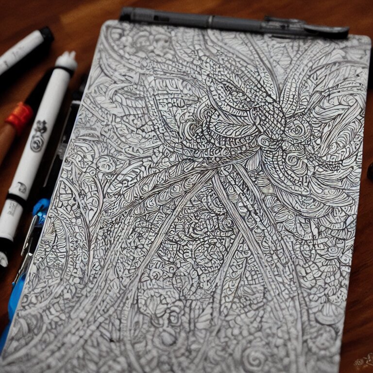 notebook doodle extremely intricate hyper detailed linework pen and paper 