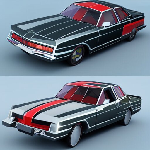 a 3d low poly game object of a retro car